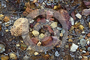 Colorful rocks in mining area rich with copper ore and sulfide deposits