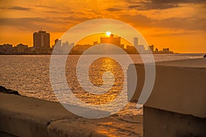 Colorful romantic sunset in Havana