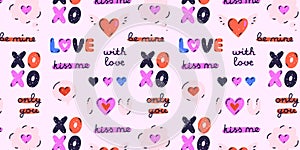 Colorful romantic vector design of hearts, speech bubbles, quotes on light background. Love and passion. Valentine's