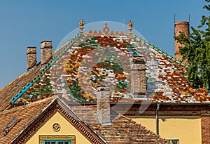 Colorful roof tiles in Zsolnay quarter in Pecs, Hungary