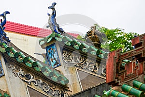 Colorful roofs of ancient Chinese Lingnan-style buildings