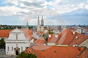 Colorful rooftops and skyline of  Zagreb