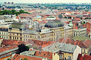 Colorful rooftops and skyline of  Zagreb