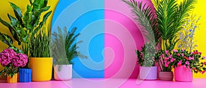 Colorful Room with Plants and Flowers in Pots generative ai photo