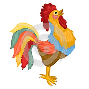 Colorful rooster crowing in the morning. Vector illustration