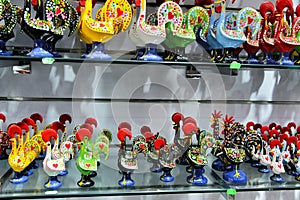 Colorful rooster souvenirs of Porto city photo