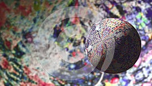 Colorful round ball sphere in grunge alien
