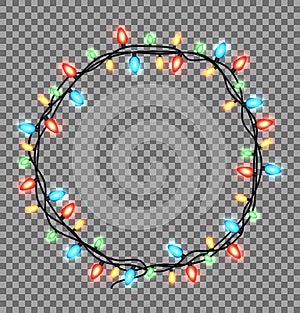 Colorful round Frame of Christmas Lights Sparkling