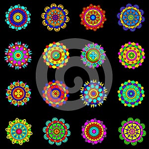 Colorful round mandala set. Mosaic circles collection. Vector.