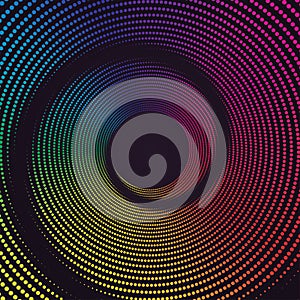 Colorful round spiral abstract rainbow dots background. Vortex Vector illustration