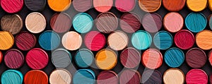 Colorful Round Spools of Thread Arranged in a Pattern