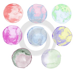 Colorful round watercolor stains set