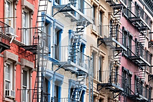 Colorful row of buildings in Greenwich Village New York City NYC photo