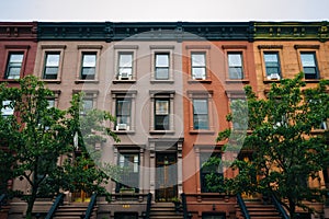 Colorful row houses in Harlem, Manhattan, New York City