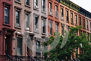 Colorful row houses in Harlem, Manhattan, New York City