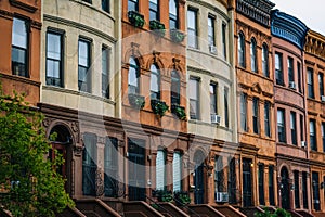 Colorful row houses in Harlem, Manhattan, New York City