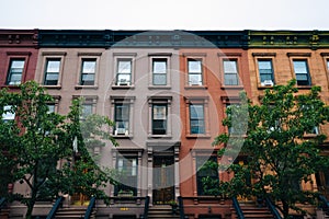 Colorful row houses in Harlem, Manhattan, New York City