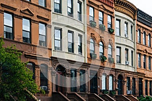 Colorful row houses in Harlem, Manhattan, New York City
