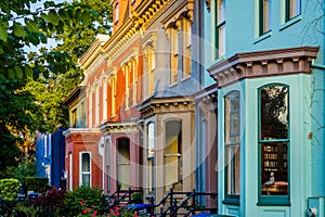 Colorful row houses on Independence Avenue in Capitol Hill, Washington, DC