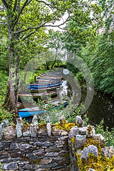 Colorful Rowboats in a Small Stream