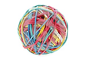 Colorful rubber band ball isolated on white background