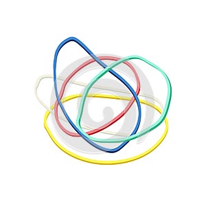 Colorful rubber bands on white background