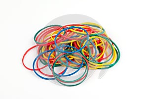 Colorful rubber bands on white background