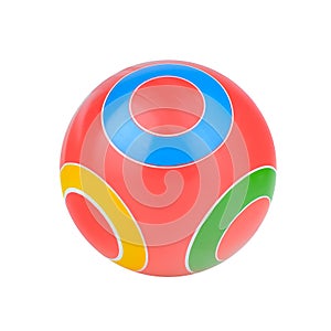 Colorful rubber inflatable ball isolated on a white background. Isolate of a children's ball with a shadow