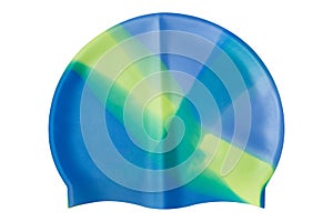 Colorful rubber swimming cap, on a white background, isolate