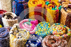 Colorful rugs made of fibres of cabuya or fique