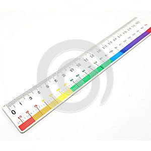 Colorful ruler isolated on white background photo