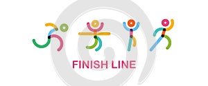 Colorful Runners at Finish Line. runing motion. Simple flat symbol. vector illustration