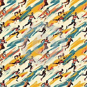 A colorful running race with many runners, seamless pattern