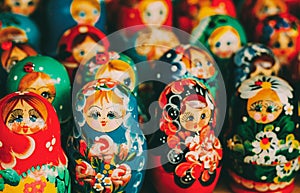 Colorful Russian nesting dolls at the market