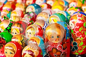 Colorful Russian nesting dolls at the market