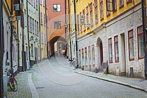 Colorful rustic Alley with Cobblestone road