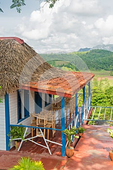 Colorful rustic wooden house at the Vinales Valley