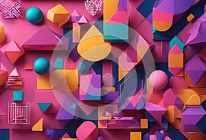 Colorful 90s style geometric shape set stock illustration1990-1999, 1980-1989, Shape, Backgrounds photo