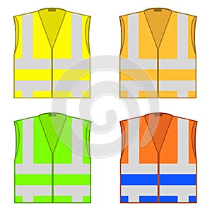 Colorful Safety Jackets. Protective Workwear for Work. Road Vests with Stripes. Professional High-visibility Clothes