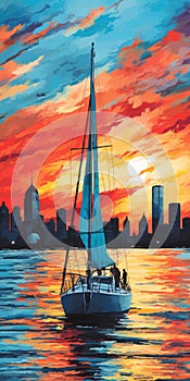 Colorful Sailboat At Sunset In New York Harbor - Deborah Azzopardi Inspired Art