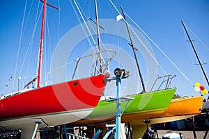 Colorful Sailboats in Dry Dock