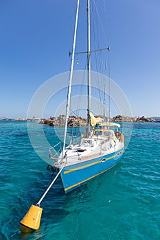 Colorful sailing boat in Maddalena Archipelago, Sardinia, Italy.