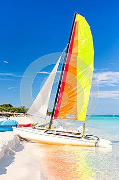 Colorful sailing boat at Varadero beach in Cuba