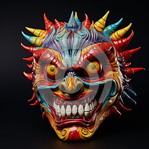 Colorful Samurai Horror Mask With Grotesque Dwarvish Art