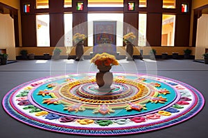 colorful sand mandala in a serene temple