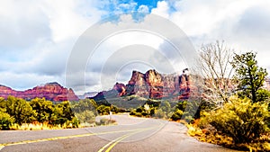 The colorful sandstone mountains of Twin Buttes and Munds Mountain near the town of Sedona