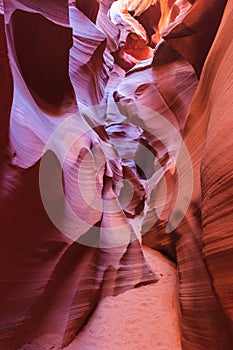 Colorful sandstone walls of Upper and Lower Antelope Canyon near Page Arizona