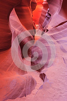 Colorful sandstone walls of Upper and Lower Antelope Canyon near Page Arizona