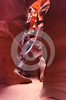 Colorful sandstone walls of Upper and Lower Antelope Canyon near Page Arizona