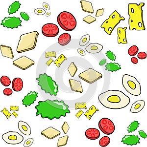 Colorful Sandwich Ingredients Seamless Pattern